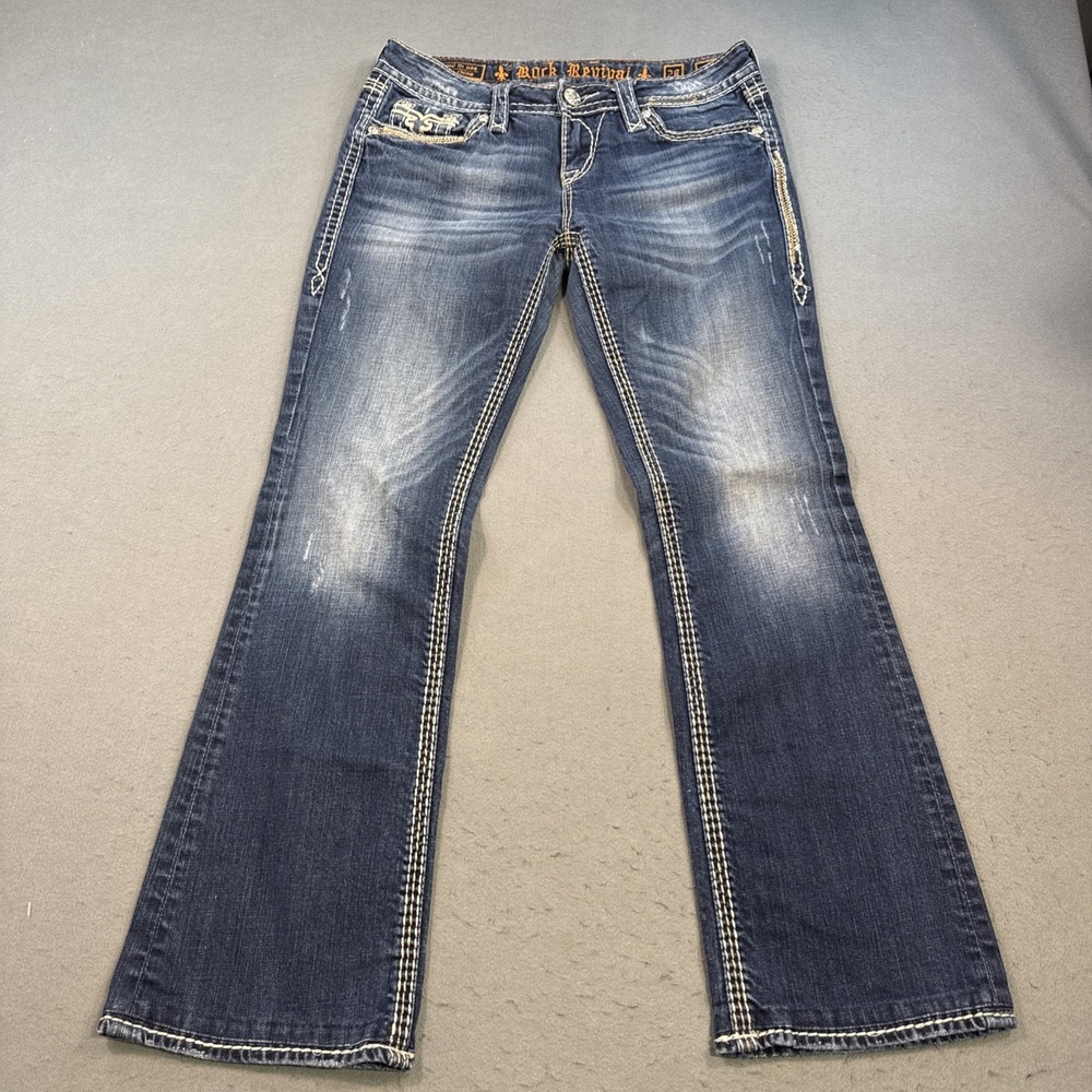 Rock Revival JEANS WOMENS 30x29.5 KAI Boot THICK STITCH EMBELISHED WHISKERING